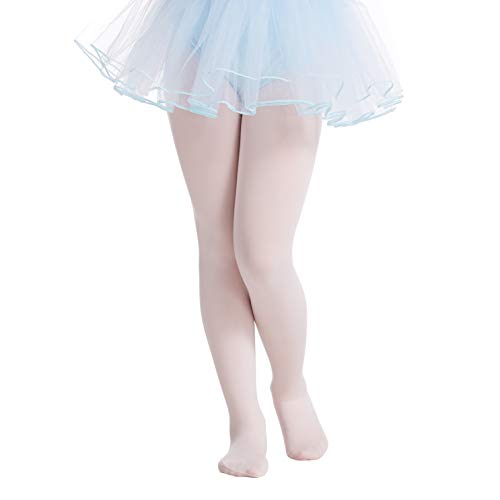 Frola Tights for Girls 40 Denier Semi Opaque Soft Pantyhose Ballet Dance Panty Footed Tights(4-6 Years,White)