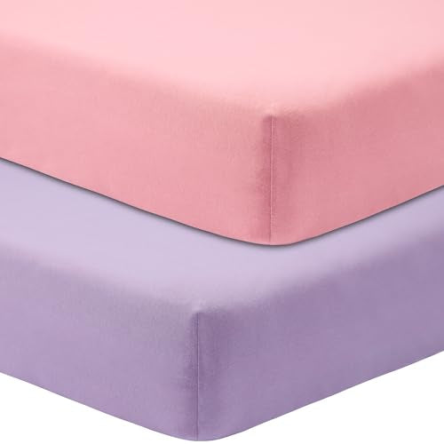 GUNTAIL 2 Pack Satin Soft Crib Sheet for Baby with Sensitive Hair Silky Baby Mattress Sheet Pink and Violet Unisex 52’’x28’’x8’’ Fitted Sheets