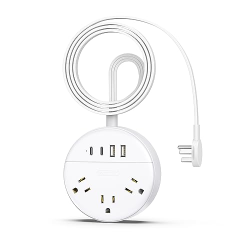 Flat Extension Cord 5 ft, NTONPOWER Flat Plug Power Strip with 3 Outlets 4 USB Ports(2 USB C),Ultra Thin Extension Cord Under Carpet, Mountable, for Travel Cruise Ship Home Office Dorm Room