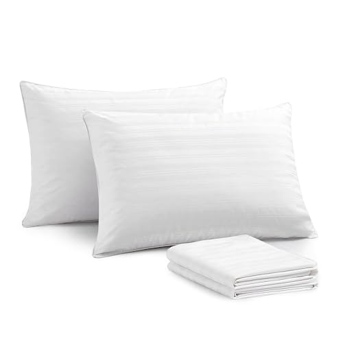 puredown® Goose Feather Down Pillows, Bed Pillows for Sleeping with 2 Outer Protectors, Hotel Standard/Queen Pillows Set of 2 (Pack of 2)