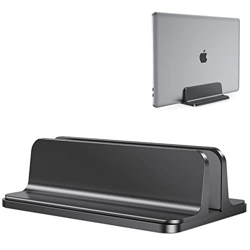 OMOTON Vertical Laptop Desktop Stand Holder with Adjustable Dock Size, Aluminum , Fits All MacBook, Surface, Chromebook and Gaming Laptops (Up to 17.3 inches), Black