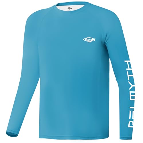 Palmyth Boys Fishing Shirt Youth Long Sleeve T-Shirt UPF 50+ Sun Protection (Blue Sky/Swordfish, S)