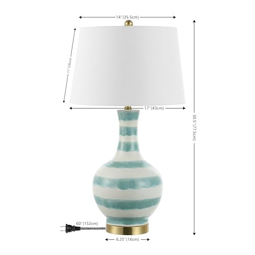 JONATHAN Y JYL3054A Tucker 30.5" Striped Ceramic/Metal LED Table Lamp Contemporary Transitional Bedside Desk Nightstand Lamp for Bedroom Living Room Office College Bookcase LED Bulb Included, Green
