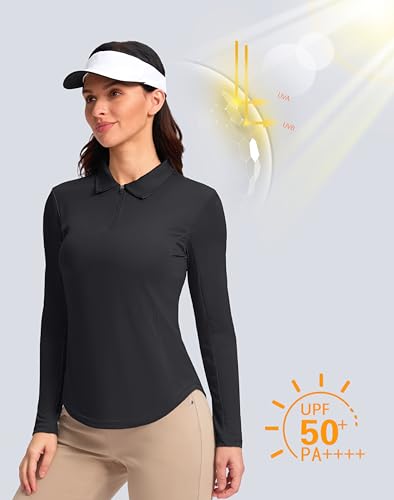 Women's Golf Shirts Lightweight UPF 50+ Long Sleeve Shirts UV Protection Quick Dry Cool Polo Shirts for Women Work Outdoor(Rose, XXL)