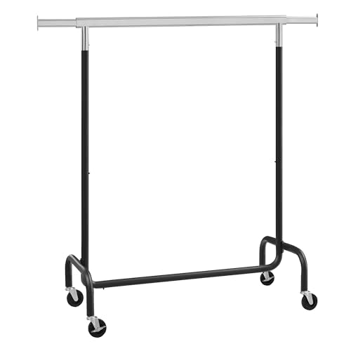 SONGMICS Clothes Rack with Wheels, Heavy-Duty Garment Rack with Extendable Rod, 286.6 lb Load Capacity, 17.7 x (43.3-59.1) x 64.1 Inches, Black and Silver UHSR011E01