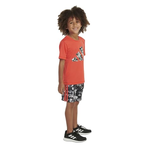 adidas Boys' Short Sleeve T-Shirt and Shorts 2-Piece Set, Bright Red and Black, 2 Toddler