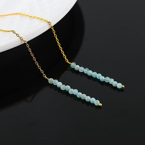 Natural Multi Moonstone Earrings, Dainty Threader Pair, Natural Gemstone Beads, Birthstone Crystal, Gift for Women, Chakra Energy Healing Crystals Jewelry in Gold Plated (Multi Moonstone)