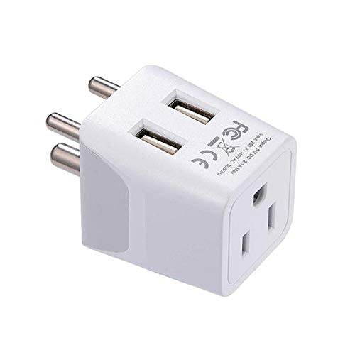 Ceptics India Travel Plug Set - with 2 USB + USA Socket Input - Type C and Type D- Ultra Compact - Safe Grounded Perfect for Cell Phones, Laptops, Camera Chargers