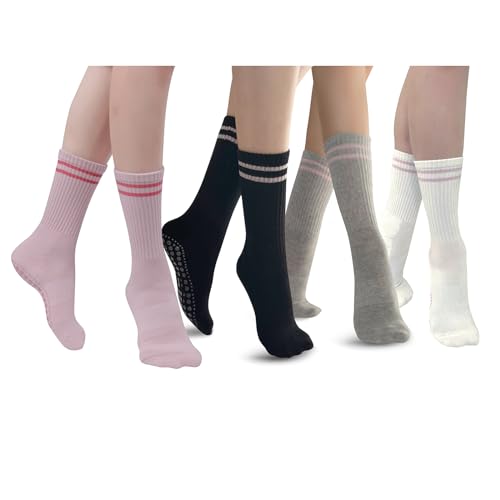 JCZANXI Yoga Socks with Grips for Women, Non Slip Grip Socks for Yoga, Pilates, Barre, Dance, Ballet (Cotton, Black/Grey/White)