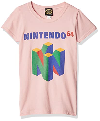 Nintendo Big Girls 64 N64 Logo Graphic Tee, Pink, L