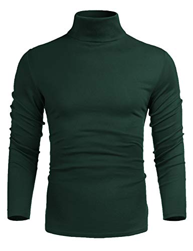 Poriff Men's Classic Turtleneck Tops Long Sleeve Slim Fit Knitted Cotton Pullover Sweaters Green Plaid S