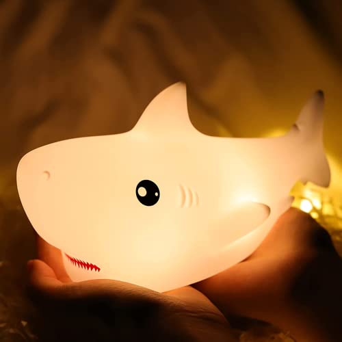 Tremdwoto Shark Night Light for Kids with 7 Colors, Rechargeable Squishy Silicone LED Nightlight Lamp as Birthday Christmas Gifts for Baby Boys Children Toddlers Tween Girls Nursery