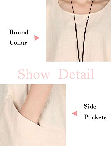 Minibee Women's Cotton Linen Short Sleeve Tunic/Top Tees (M, Beige)