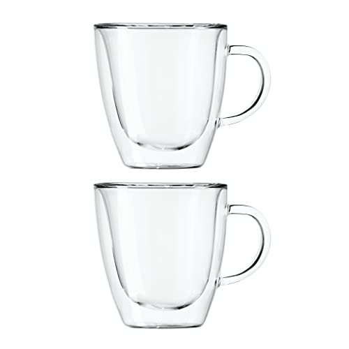 Oggi Set of 2 Double Wall Glass Espresso Cups - 3oz, Ultra Clear Borosilicate Glass Insulated Espresso Cup Set