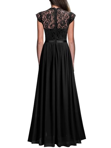Miusol Women's Formal Floral Lace Evening Party Maxi Dress Black