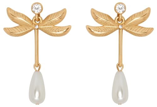 Oscar de la Renta, Dragonfly Pearl Drop Earrings, Gold