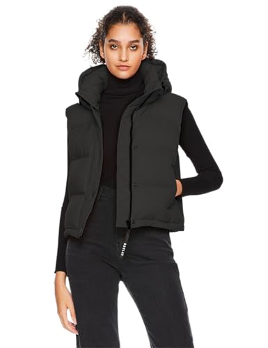 Orolay Women's Cropped Puffer Vest - Hooded Sleeveless Down Jacket Stand Collar Gilet with Pockets Black Small