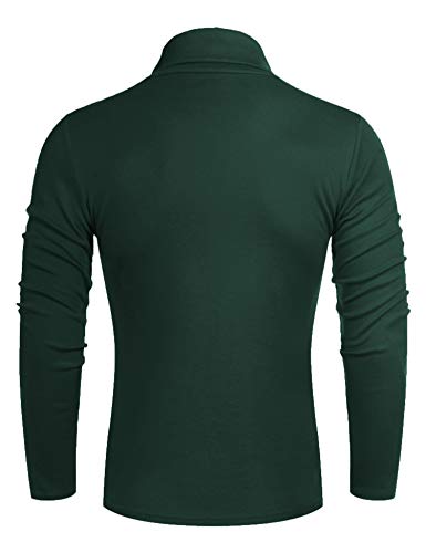 Poriff Men's Classic Turtleneck Tops Long Sleeve Slim Fit Knitted Cotton Pullover Sweaters Green Plaid S