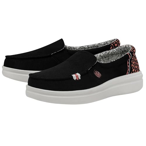 HEYDUDE Women's Misty Rise Black Palm Size 6 | Women's Shoes | Women's Slip On Shoes | Comfortable & Light-Weight