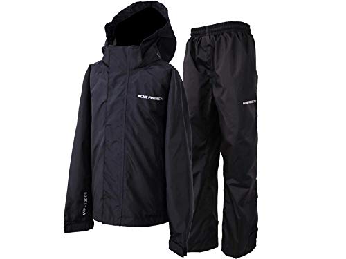 Acmelogy Rain Suit (Jacket + Pants), 100% Waterproof, Breathable, Taped Seam, 10000mm/3000gm, YKK Zipper (Women's, 38, Black)