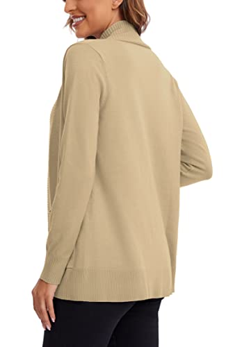 Urban CoCo Women's Lightweight Open Front Knit Cardigan Sweater Long Sleeve with Pocket (Light Oliver, M)