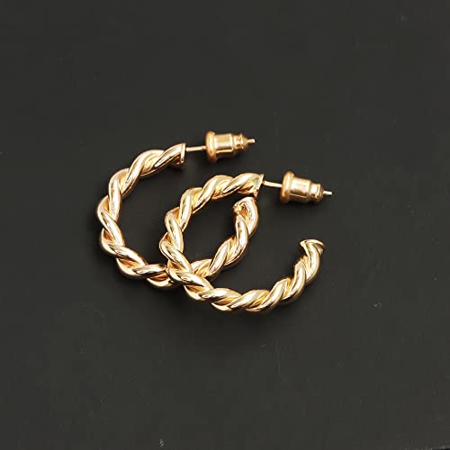 Charmsy 925 Sterling Silver Hoop Earrings for Women | 18K Rose Gold Plated Lightweight Open C Hoops Earring | Size 30mm
