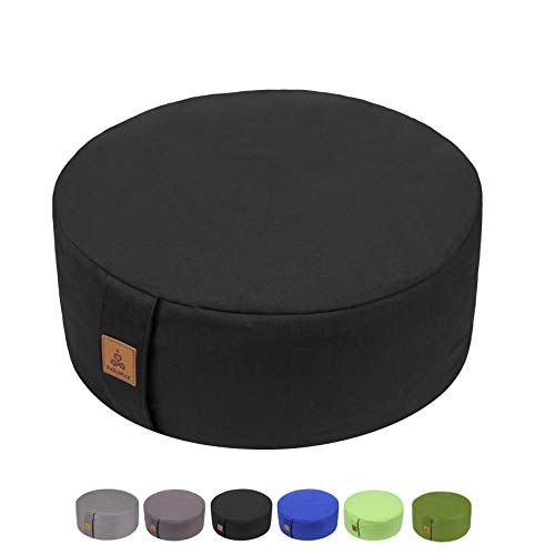FelizMax Zafu Buckwheat Meditation Cushion,D=33cm/41cm H=14cm,Round Zabuton Meditation Pillow,Yoga Bolster Kneeling Pillow Premium Yoga Pillow Sitting on Floor Zippered Cotton Cover-33cm, Black