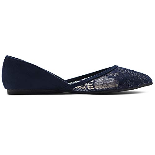 Ollio Women's Shoes Faux Suede Floral Mesh Lace Breathables Pointed Toe Ballet Flats F90 (8.5 B(M) US, Pink)