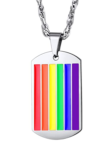 Bandmax Black Rainbow Stripes Necklace for Men Women Personalized Text Engraved Double Tag Pendant with Rainbow Flag Stripes Custom Gay Necklace for Him Her