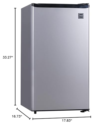 RCA RFR322 Mini Refrigerator, Compact Freezer Compartment, Adjustable Thermostat Control, Reversible Door, Ideal Fridge for Dorm, Office, Apartment, Platinum Stainless, 3.2 Cubic Feet