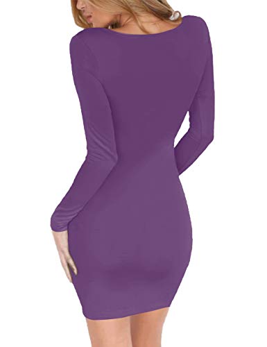 Haola Women's Scoop Neck Long Sleeve Midi Party Bodycon Dress Lady Strench Club Dress Blue Sky M