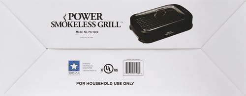 Power XL Smokeless Electric Indoor Removable Grill and Griddle Plates, Nonstick Cooking Surfaces, Glass Lid, 1500 Watt, 21X 15.4X 8.1, black