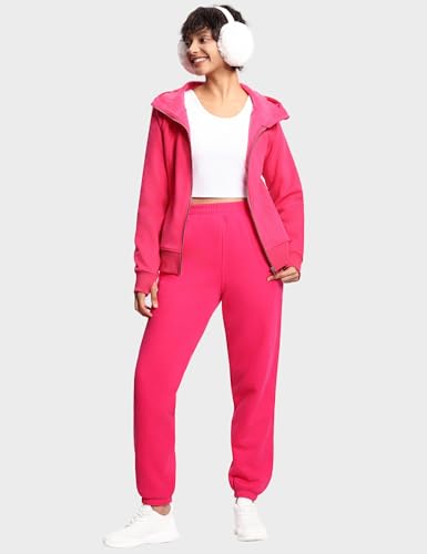 THE GYM PEOPLE Women's Fleece Sweatpants Warm Workout Joggers Pants with Pockets Black