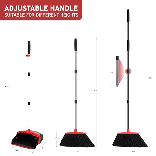 BSKLIN Heavy-Duty Broom and Dustpan Set for Outdoor Broom with Dust pan for Home Commercial Cleaning Supplies Angle Broom with Long Handle Perfect for Courtyard Garage Lobby Mall Market Street