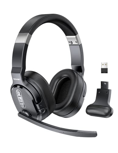 TECKNET Trucker Bluetooth Headset, AI Noise Canceling 70h Wireless Headphones Bluetooth with Microphone, ENC Bluetooth Headset with Mute for PC Phone Laptop Office Home, All Day Comfort