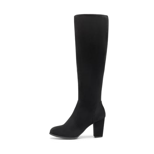 DREAM PAIRS Women's Chunky Heel Knee High and Up Boots,Size 10,Burgundy,MIDLEG