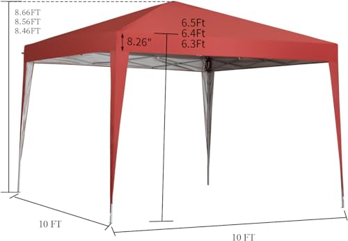 10 x 10 ft Pop-Up Canopy Tent Gazebo for Beach Tailgating Party Red