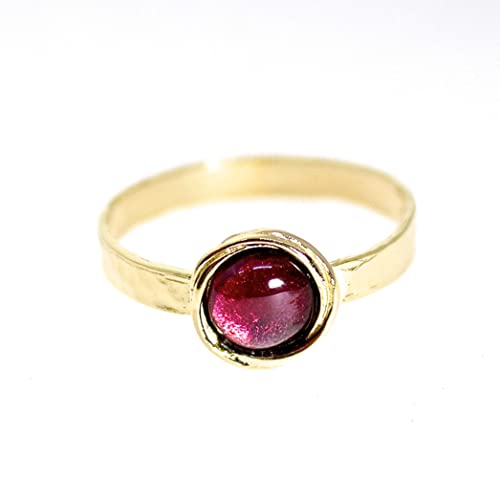 Garnet ring, Garnet gold ring, Red stone ring, 14k gold plating stone ring band, Stacking stone ring, Small stone gold ring (garnet, 9)