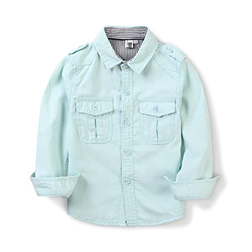 OCHENTA Toddler Boys Oxford Button Down Shirt Long Sleeve Utility Sports Casual Western Tops Grey Tag 90CM - 18 Months