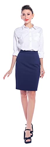 Marycrafts Women's Knee Midi Length Pencil Stretchy Work Office Skirt XS Navy