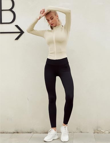 Lviefent Womens Lightweight Full Zip Running Track Jacket Workout Slim Fit Yoga Sportwear with Thumb Holes (Yellow-S)