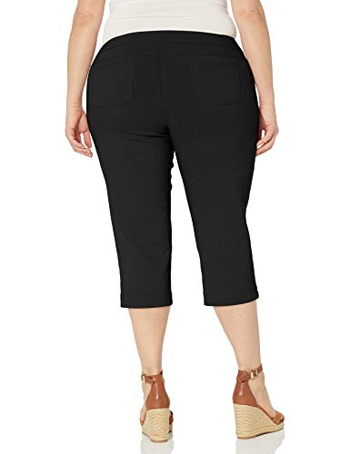 SLIM-SATION Women's Plus Size Wide Band Pull on Straight Leg Capri with Tummy Control, Black, 14