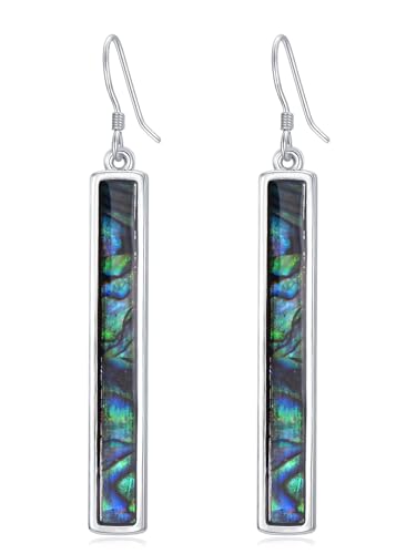 SILBAZ Abalone Shell Bar Earrings Natural Abalone Dangle Earrings Hypoallergenic Square Drop Earrings Jewelry Birthday Christmas Gift for Women