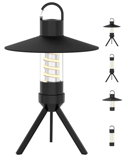 LED Lantern, Rechargeable Flashlight, 2000mAh Camping Lantern, 3 Lighting Modes, Dustproof and Splashproof, Suitable for Outdoors, Solo Camping, Fishing (Black)