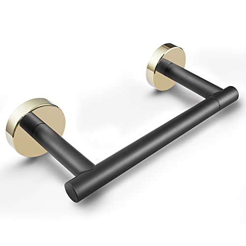 POKIM Toilet Paper Holder Matte Black and Gold, Metal Bathroom Rotating Paper Roll on Wall Mounted with Lock, SUS 304 Stainless Steel Mix Color Toilet TP Large Mega Roll Holder Classic