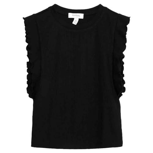 Speechless Girls' Rib Knit Flutter Sleeve Top, Black, Small