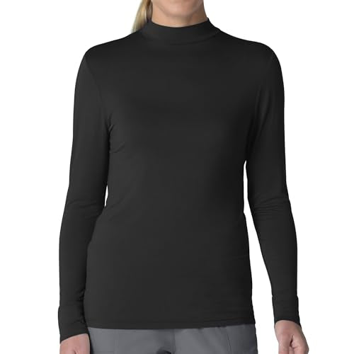 WINK Women’s Long Sleeve Mock Neck Silky Tee, Black