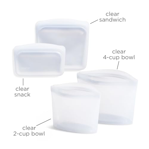 Stasher Premium Silicone Reusable Food Storage Bags, 4-Pack, Clear | Multi-Use Food Storage Bags, Lunch Bag, Travel Containers | BPA Free, Leak-free, Dishwasher-Safe, Eco-friendly