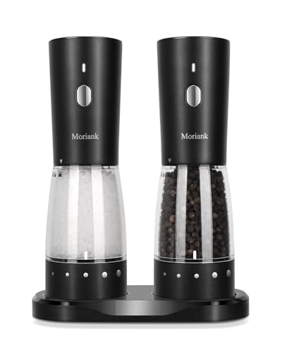 Electric Salt and Pepper Grinder Set, Large Capacity 5.3oz Salt and Pepper Grinder Set with Adjustable Coarseness, Rechargeable Stainless Steel Electric Pepper Grinder with Elegant Storage Base