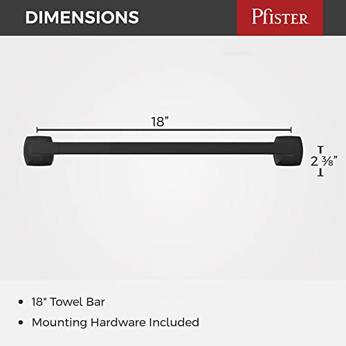 Pfister Vaneri Bath Towel Bar for Bathroom, 18-Inch, Wall-Mounted, Screw-In, Matte Black Finish, BTBVRI1B